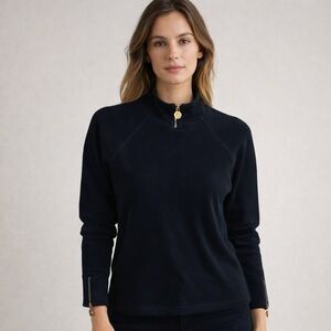 Vintage Versace Jeans Couture Black gold sun medallion zipper cotton top large